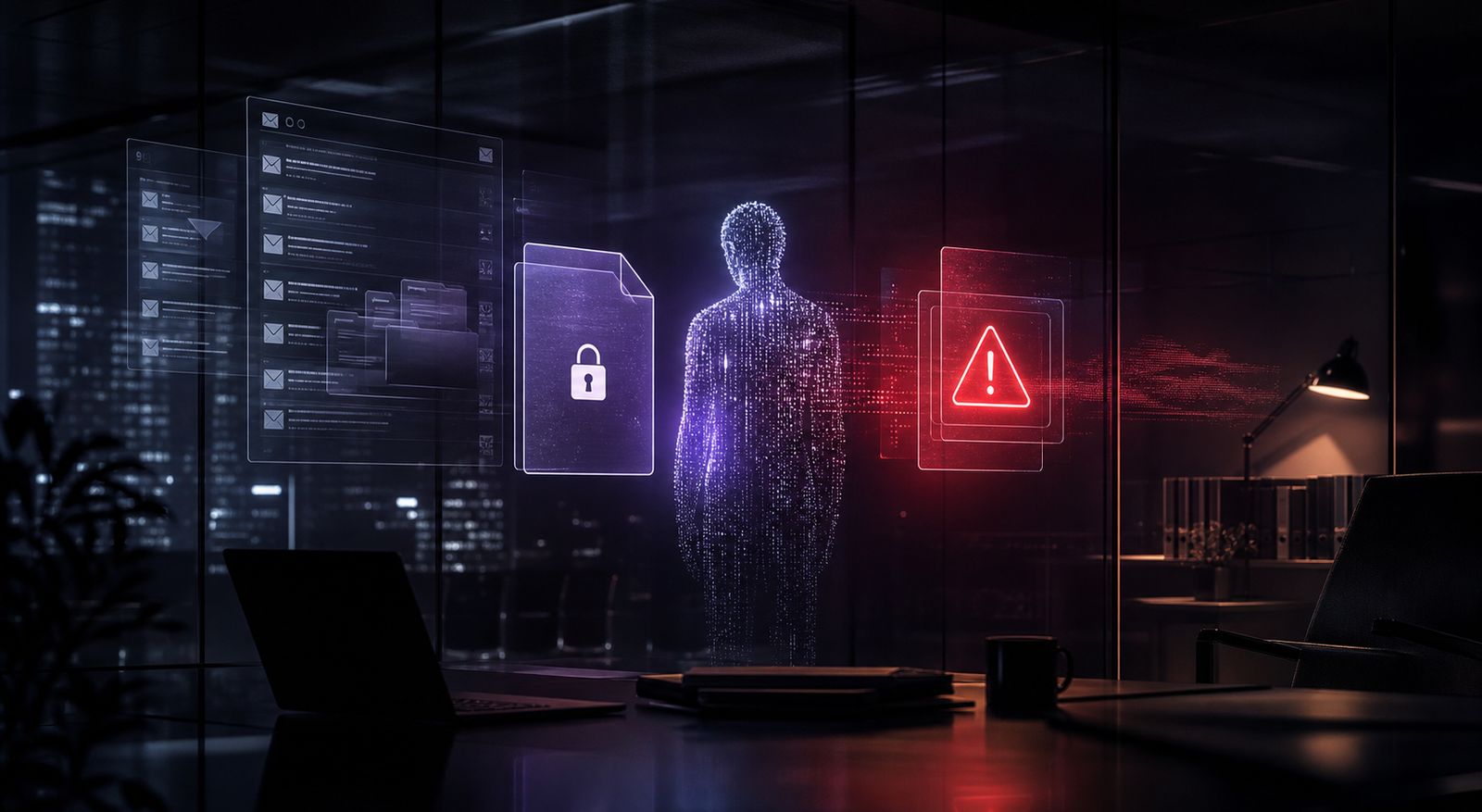 Abstract image of a warning email and locked document