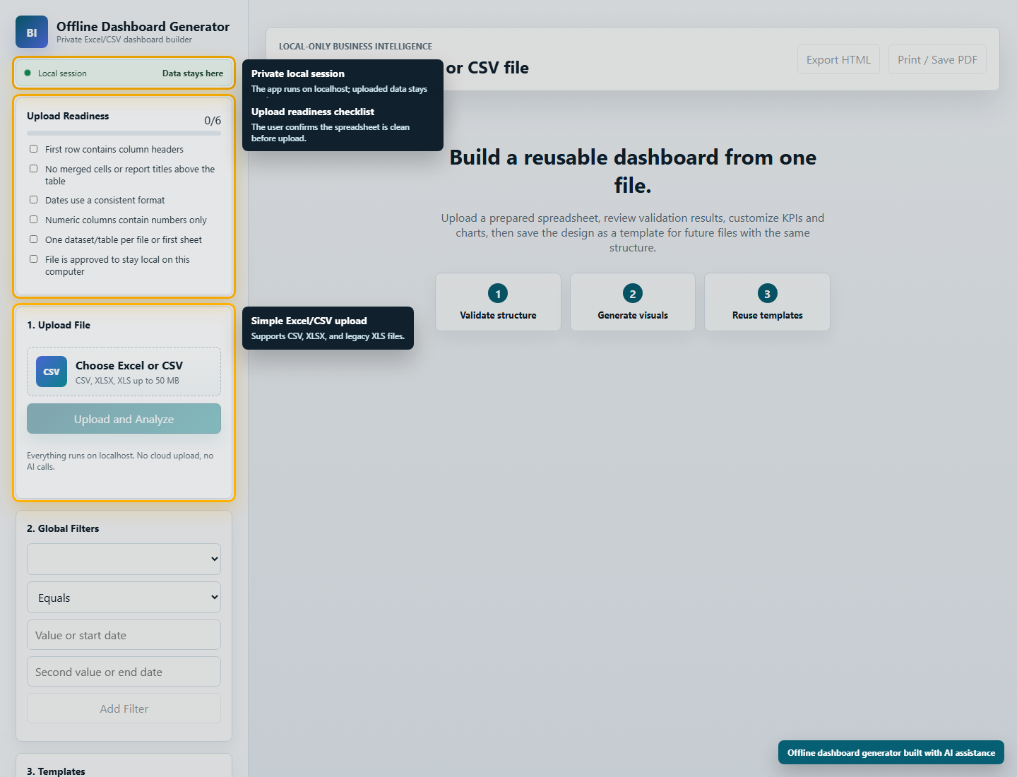 Upload readiness checklist before selecting an Excel or CSV file